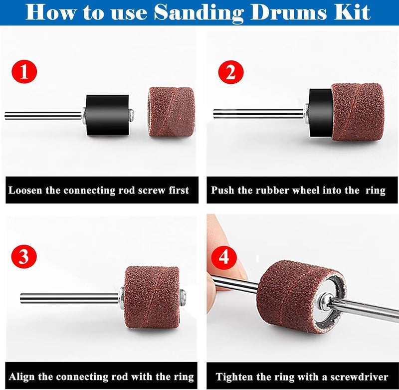 Tnisesm 552Pcs Aluminum Oxide Sanding Drum Set,Including 525 Pieces 80 120 150 240 320 400 600 Grit Drum Sander Sanding Sleeves and 24 Pieces Drum Mandrels for Dremel Rotary Tool,Sanding Drums - Image 3